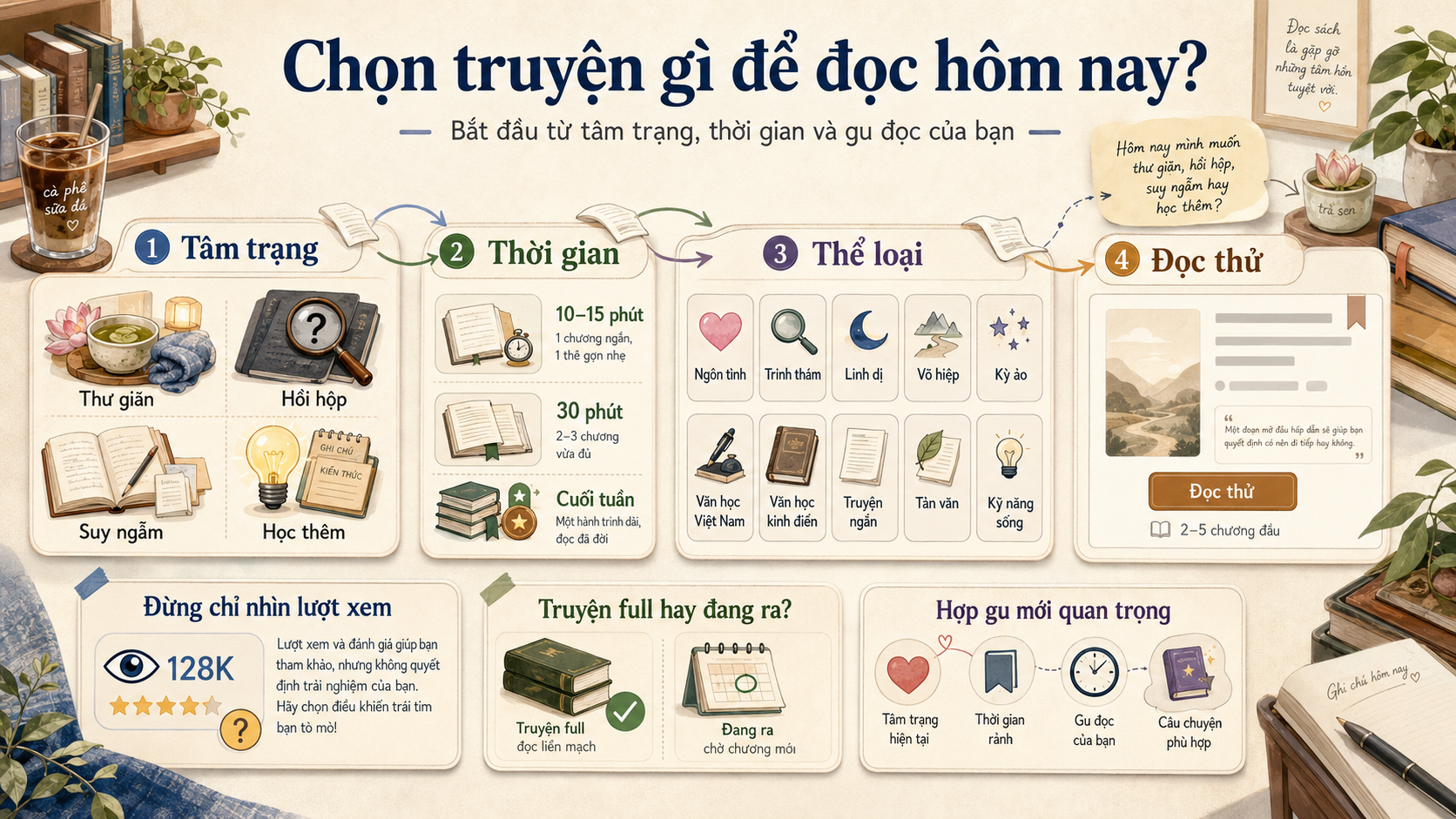 Tìm truyện phù hợp trong thư viện sách trực tuyến